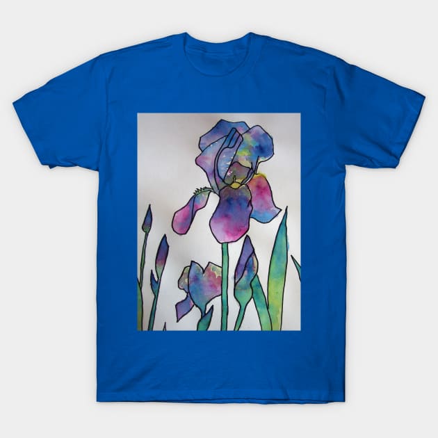 Purple Rainbow Iris Watercolor Painting T-Shirt by SarahRajkotwala